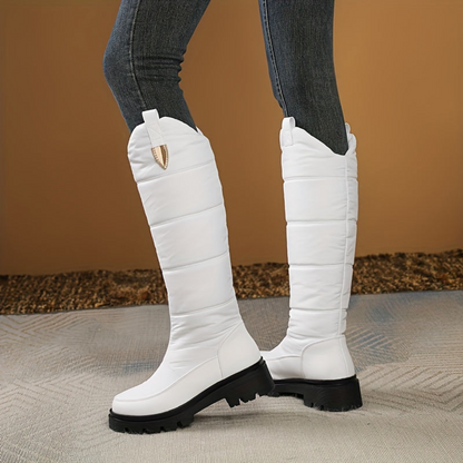 Bottes d'hiver matelassées femme montantes noires avec semelle crantée