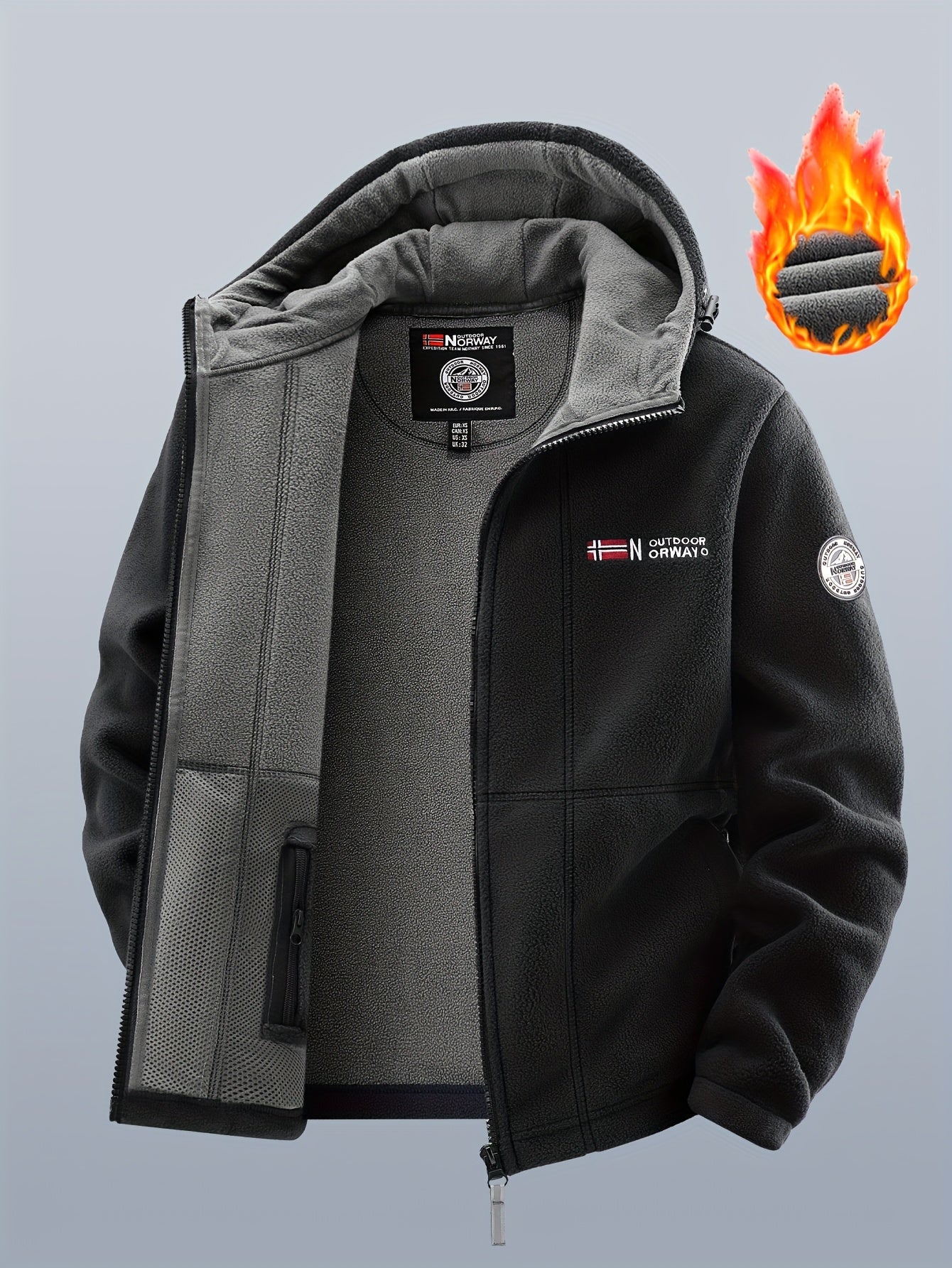 Veste polaire à capuche homme Bleu marine double épaisseur extérieur