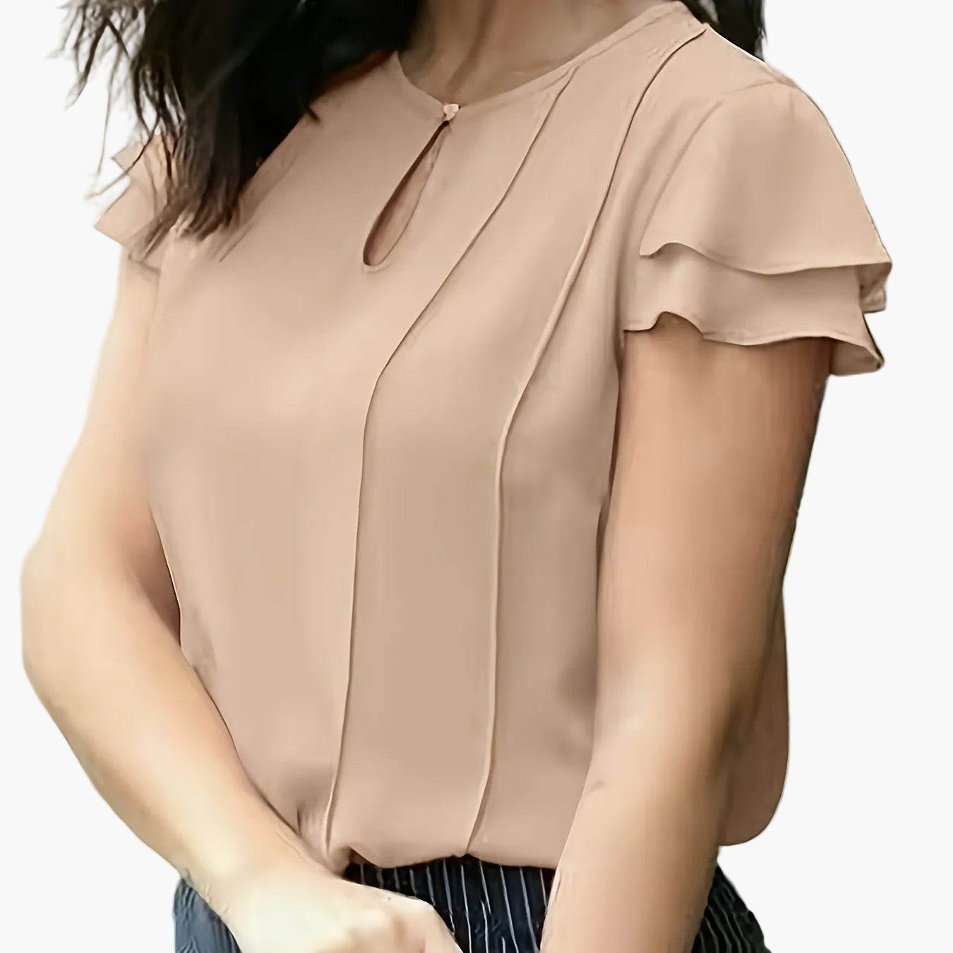 Blouse élégante à manches courtes volantées pour femme, style bureau et sorties