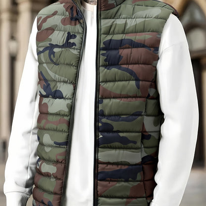 Doudoune sans manches homme matelassée motif camouflage vert militaire