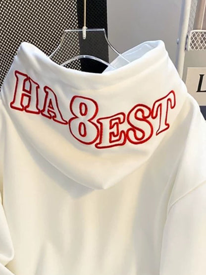 Sweat à Capuche Blanc avec Broderie Rouge Détail Manches