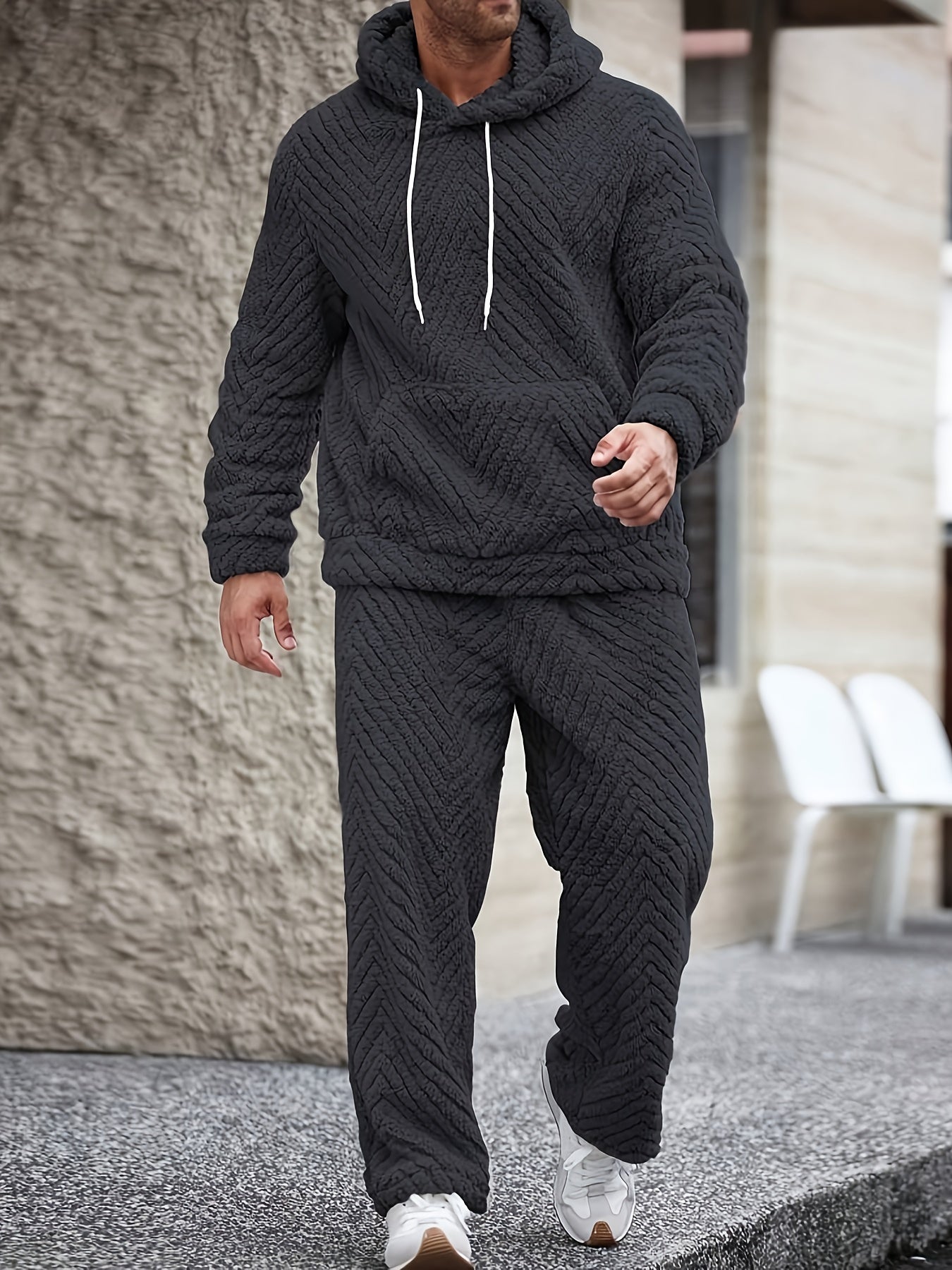 Ensemble Homme Doux Motif Chevrons Capuche Kaki Clair
