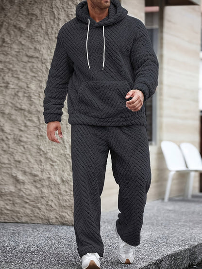 Ensemble Homme Doux Motif Chevrons Capuche Kaki Clair
