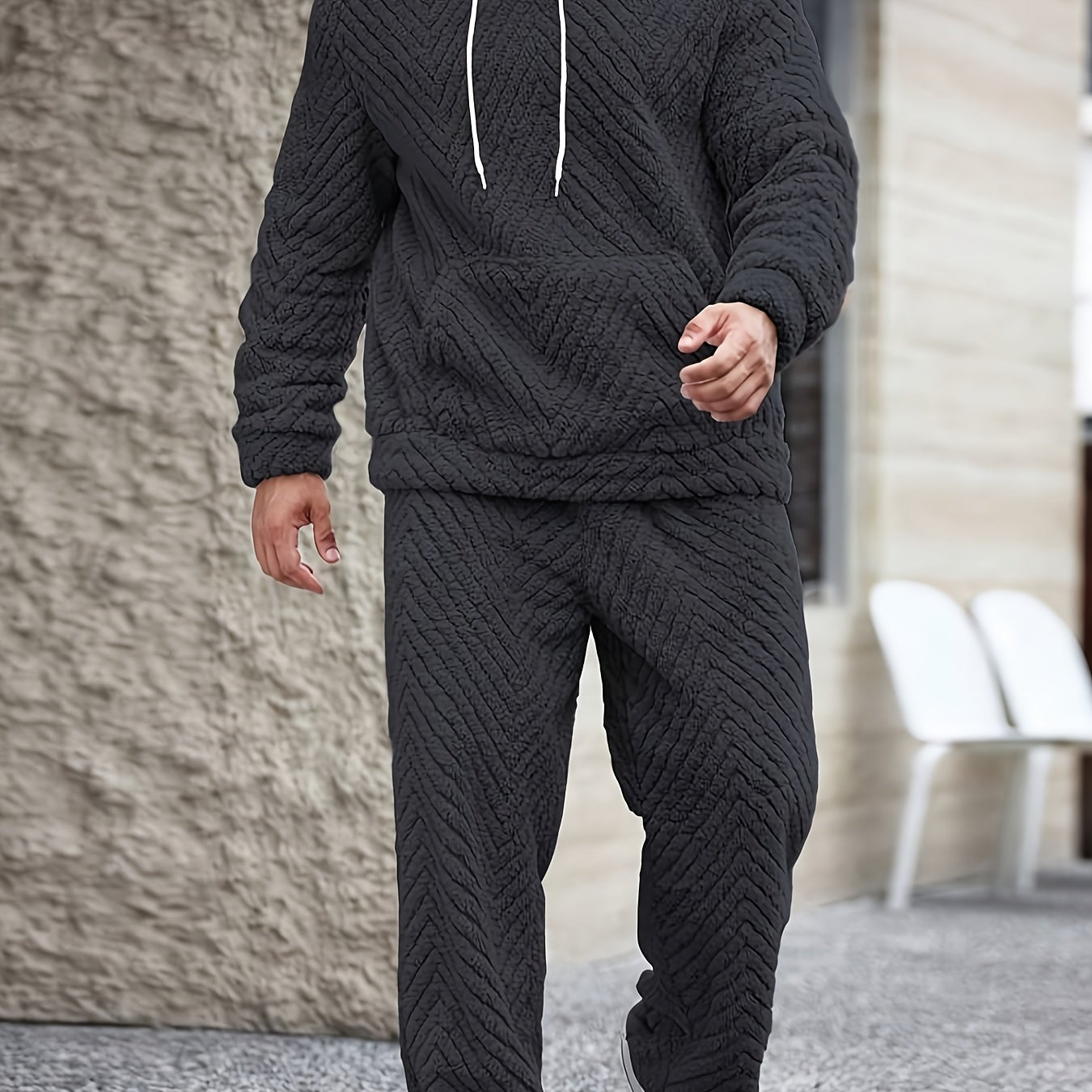Ensemble Homme Doux Motif Chevrons Capuche Kaki Clair