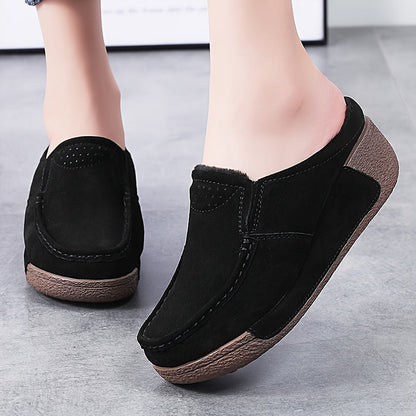 Mocassins Mule Femme Doublés Chauds Style Décontracté Marron