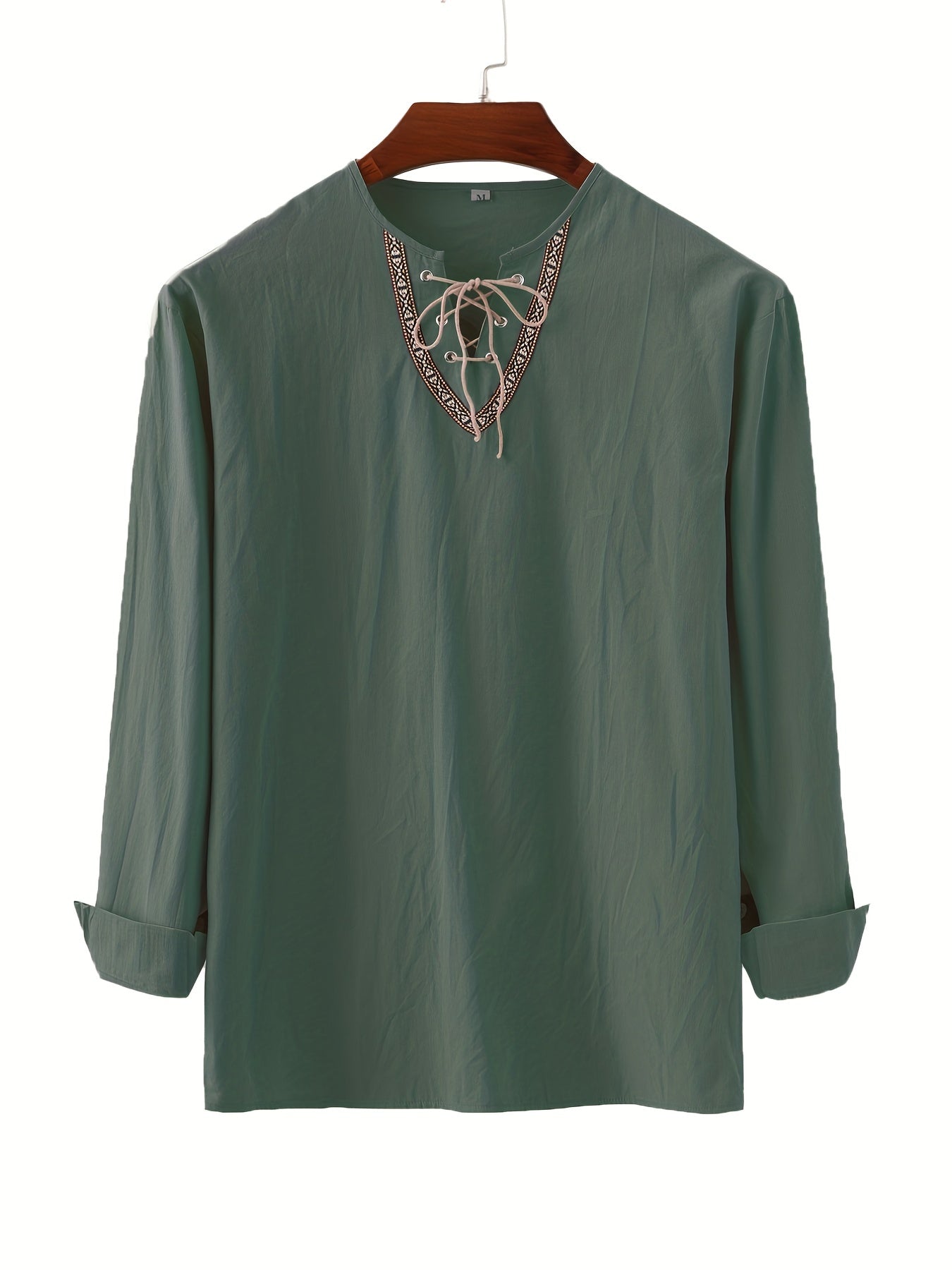 Vintage skjorte med snøret krave til mænd - afslappet og elegant stil