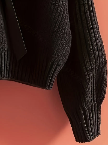 Pull en maille côtelée col V avec grand nœud décoratif pour femme