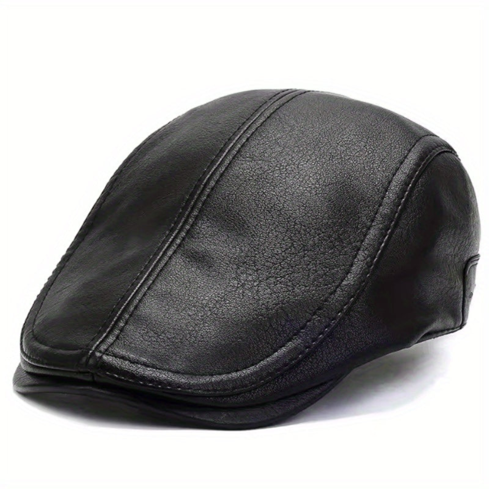 Casquette plate de style gavroche en matériau noir texturé