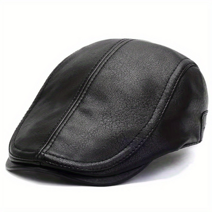 Casquette plate de style gavroche en matériau noir texturé