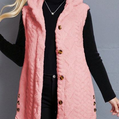 Gilet sans manches à capuche doux texture chevronné couleur crème