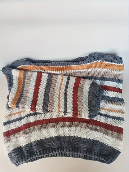 Pull d'hiver décontracté à rayures pour femme, coupe ample, manches longues, style moderne