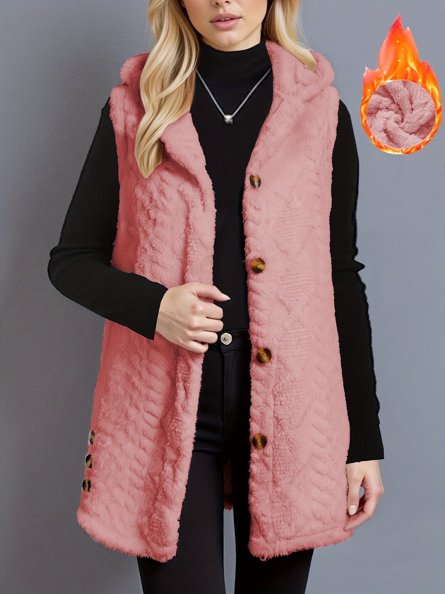 Gilet sans manches à capuche doux texture chevronné couleur crème