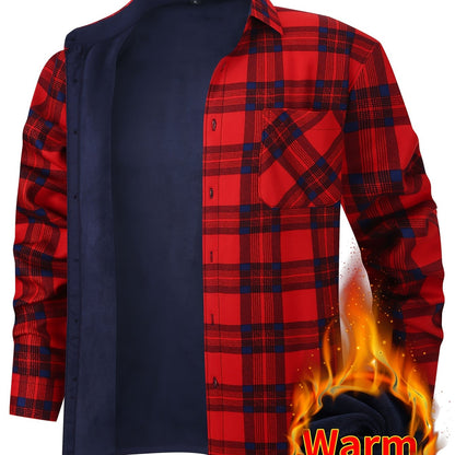 Men's Fleece-Lined Plaid Button-Up Shirt Jacket