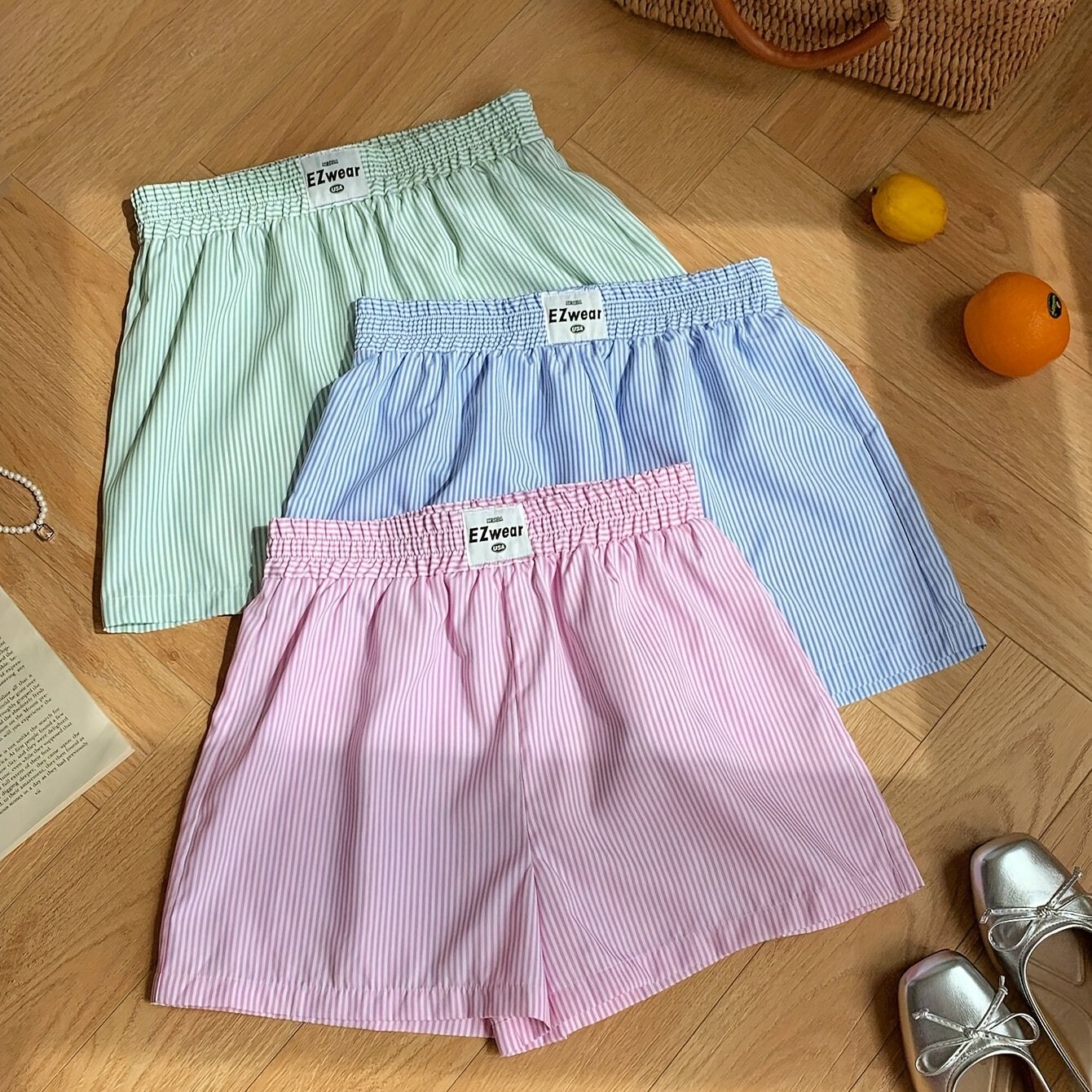 Shorts décontractés à rayures pour femme, lot de 3, style confortable pour la maison ou l'été