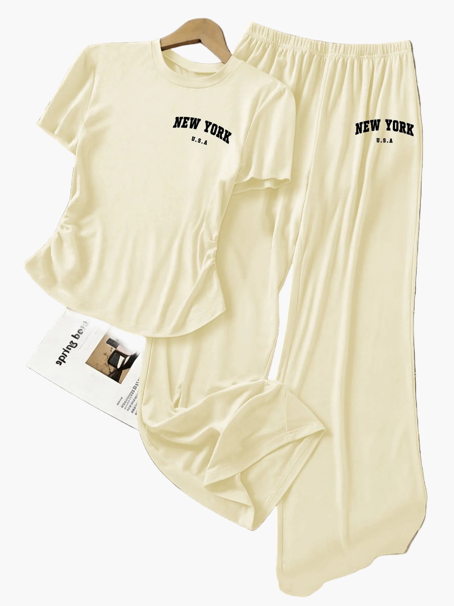 Ensemble décontracté pour femme, t-shirt à manches courtes et pantalon large, style lounge chic