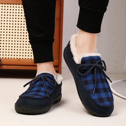 Mocassins Chaussons Doublés à Carreaux Marron pour Homme