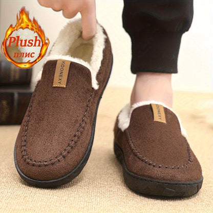 Chaussons Mocassins Homme Doublés Polaire Marron Chaussures d'Intérieur Hiver Confortables