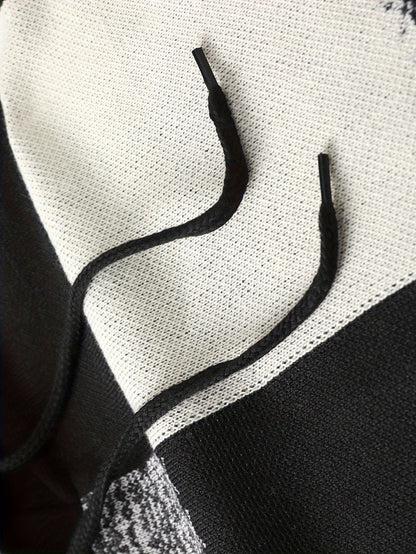 Sweat à Capuche Homme Motif Carreaux Bicolore Maille Décontracté