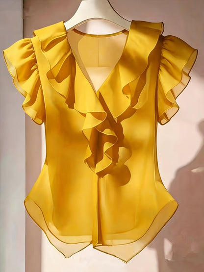 Blouse Femme Élégante à Volants Style Romantique pour Tenue Chic et Bureau