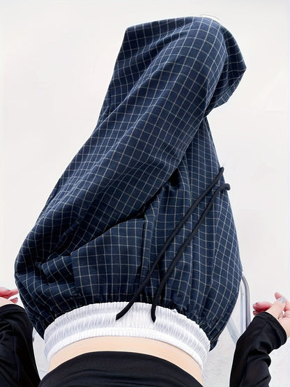 Pantalon large décontracté pour femme style urbain à carreaux
