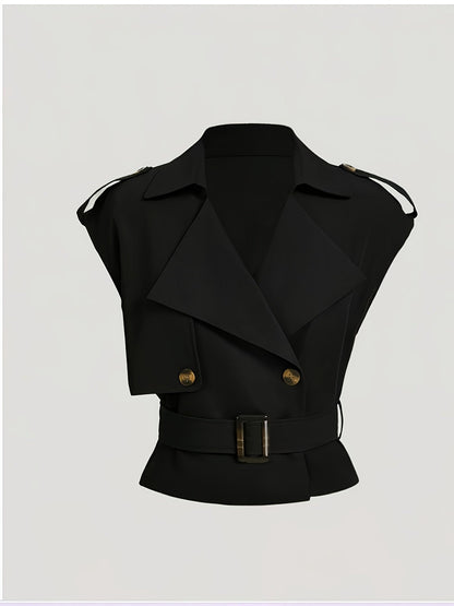 Gilet sans manches élégant ceinturé à boutons pour femme - Style chic printemps/été