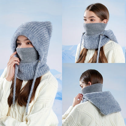 Cagoule tricotée femme avec oreilles de chat en matière douce