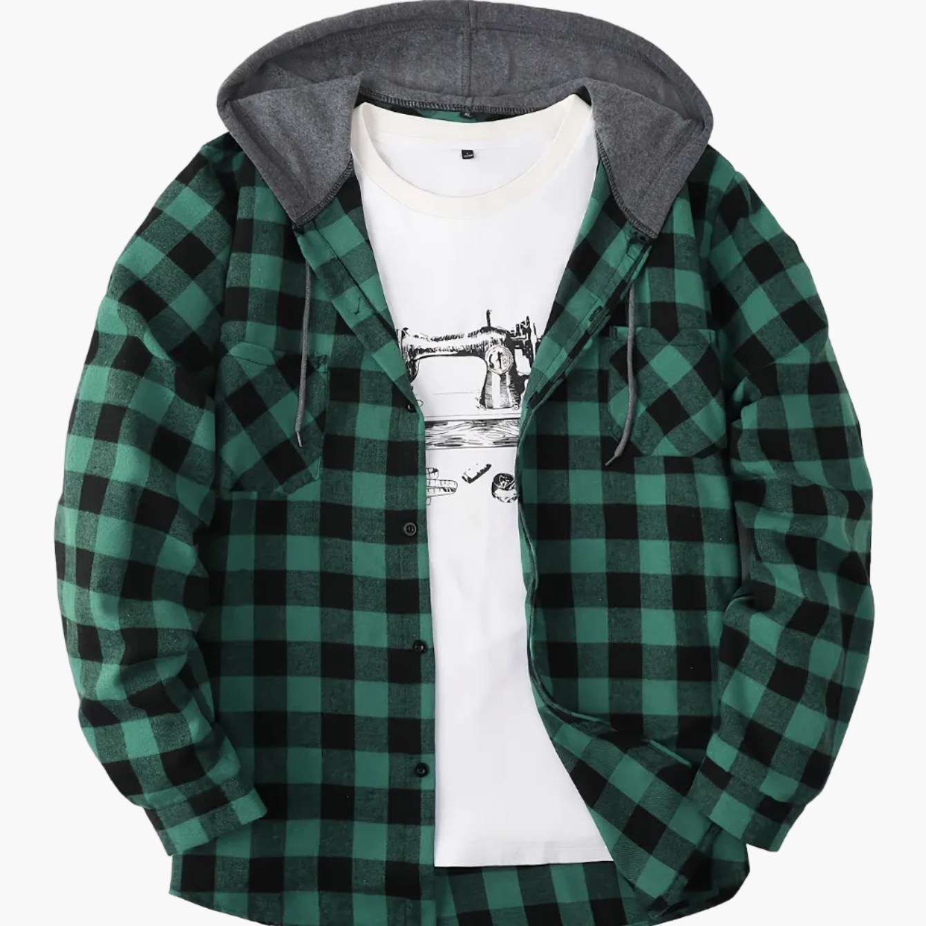 Chemise à carreaux décontractée avec capuche pour homme – Style tendance polyvalent