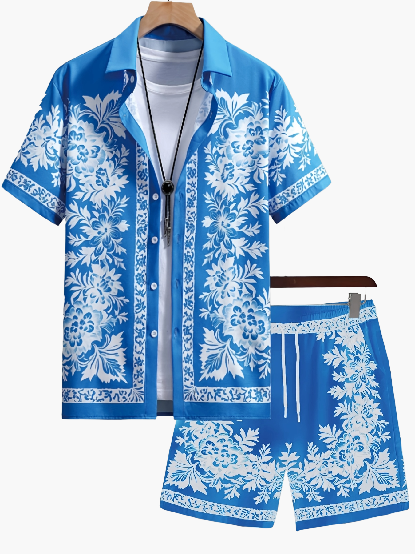 Casual herenset met bloemenprint in vakantiesfeer voor de zomer