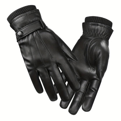 Gants noirs à manchette côtelée et sangle ajustable