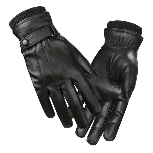 Gants noirs à manchette côtelée et sangle ajustable