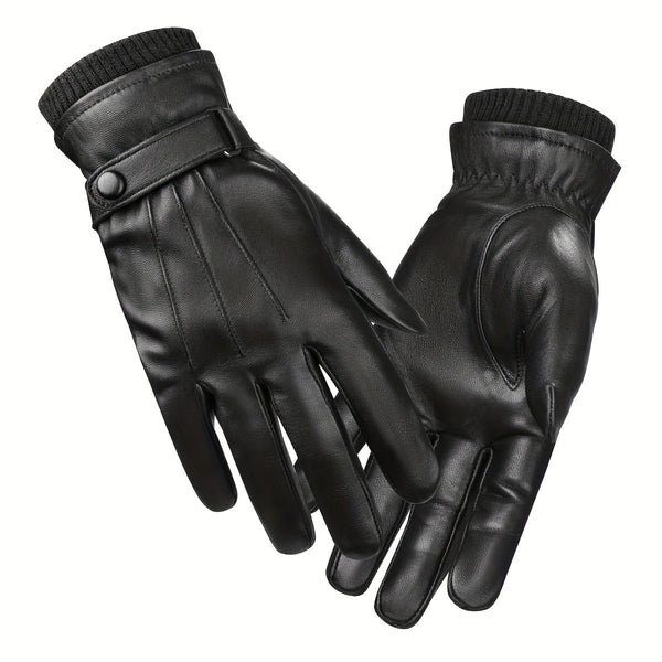 Gants noirs à manchette côtelée et sangle ajustable