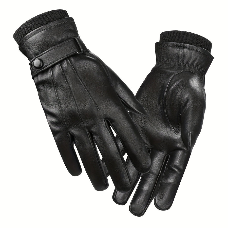 Gants noirs à manchette côtelée et sangle ajustable