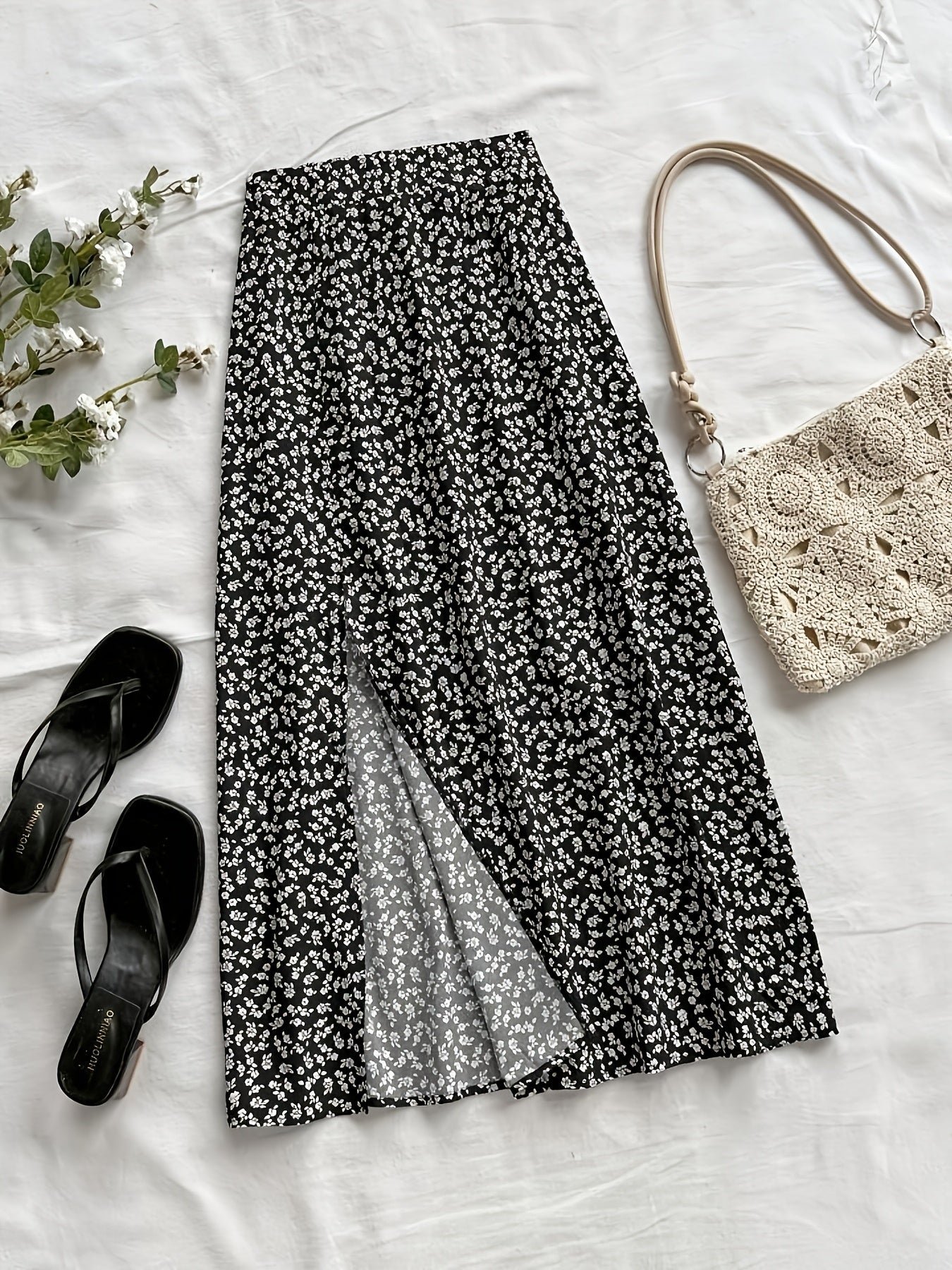 Women's mid-length bohemian style floral slit skirt – Casual elegance for summer