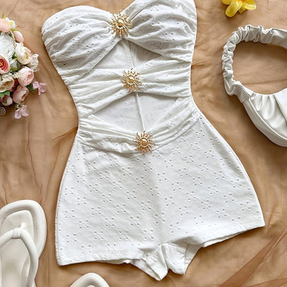 Bañador retro para mujer estilo pin-up de una pieza con corte y estampado de leopardo