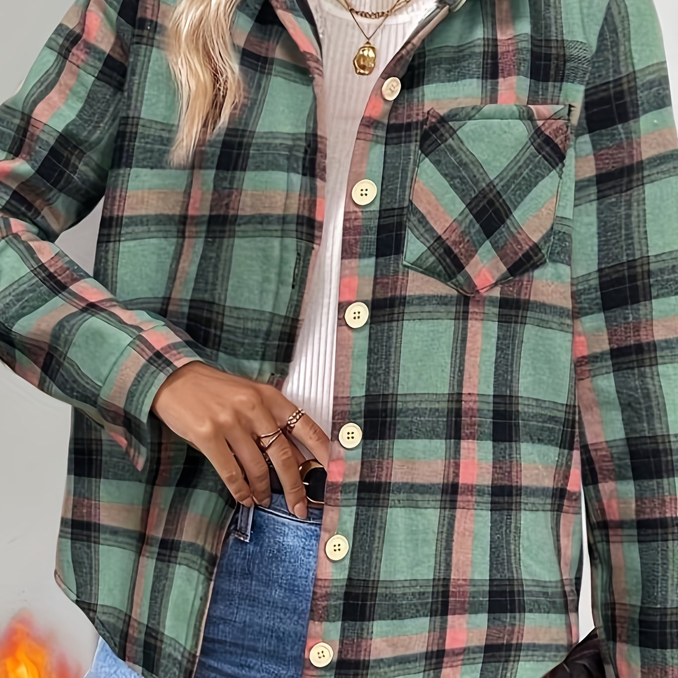 Chemise Veste Femme à Carreaux Doublée Effet Mouton Vert Menthe Rouge