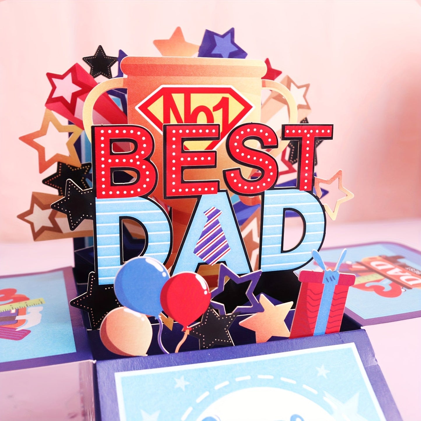 Tarjeta Pop-Up 3D Día del Padre para Hombre – Tarjeta de Felicitación Sorpresa de Cumpleaños, Estilo Festivo Súper Papá