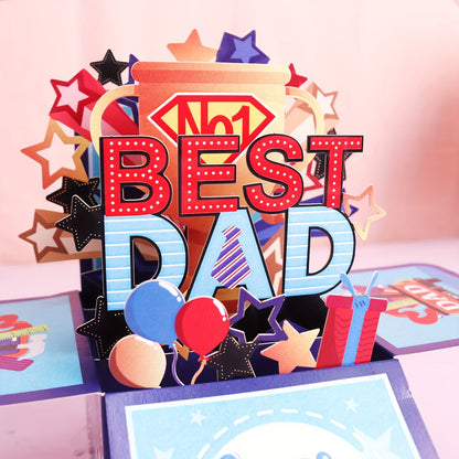 Tarjeta Pop-Up 3D Día del Padre para Hombre – Tarjeta de Felicitación Sorpresa de Cumpleaños, Estilo Festivo Súper Papá