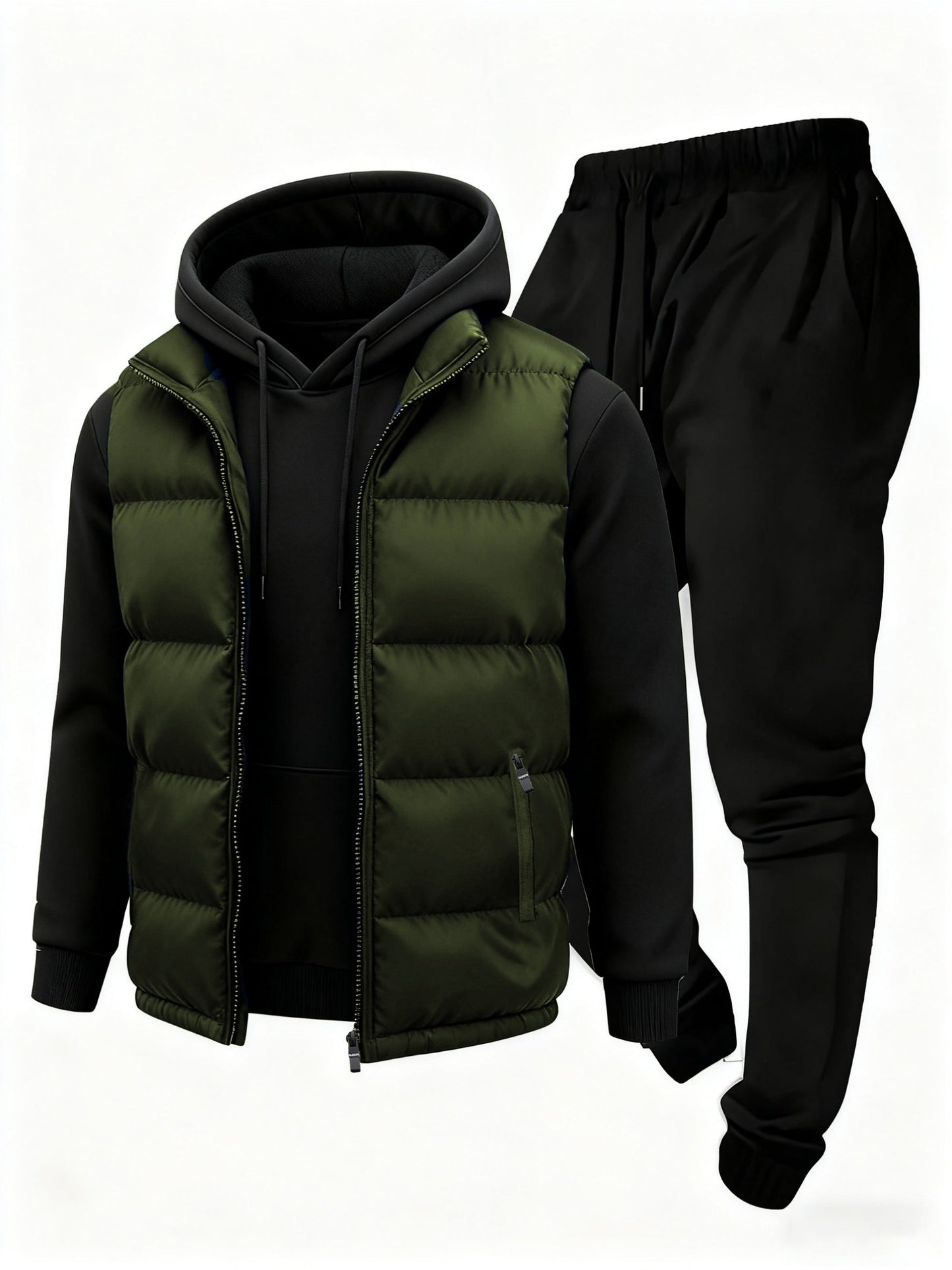 Ensemble Homme Survêtement & Gilet Matelassé Zippé à Capuche