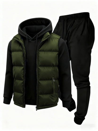 Ensemble Homme Survêtement & Gilet Matelassé Zippé à Capuche
