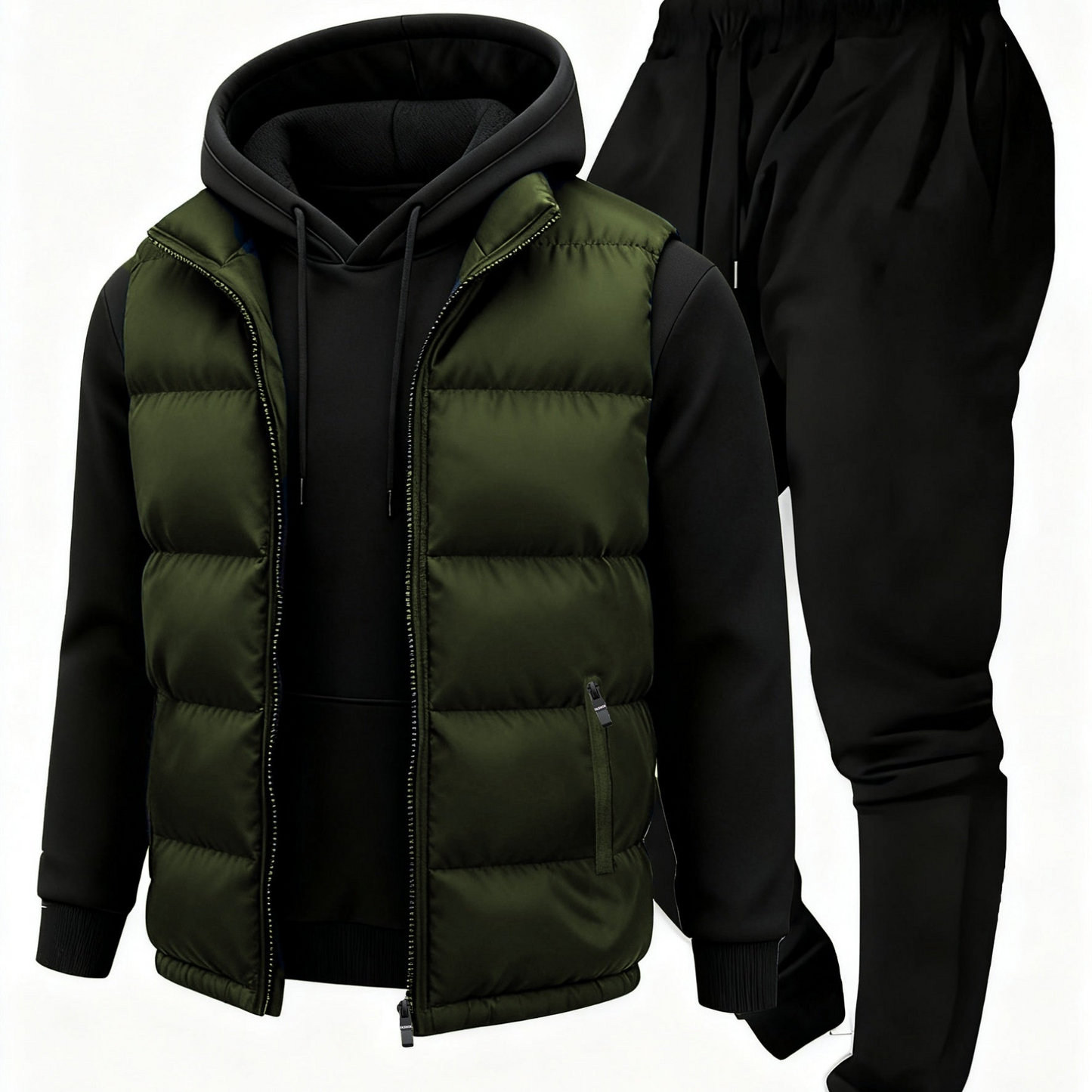 Ensemble Homme Survêtement & Gilet Matelassé Zippé à Capuche