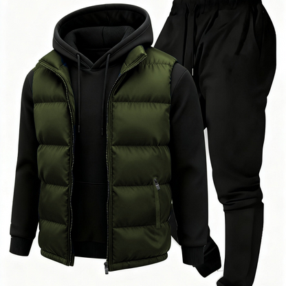 Ensemble Homme Survêtement & Gilet Matelassé Zippé à Capuche