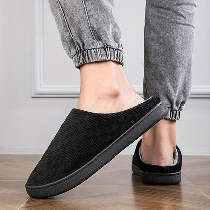 Pantoufles d'intérieur homme noires doublées, motif texturé discret, confortables et chaudes