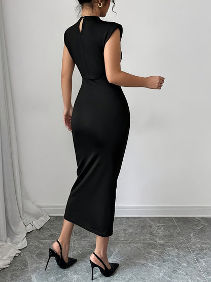 Elegante dames midilengte jurk in bodycon-stijl met hoge hals, voor avond of kantoor