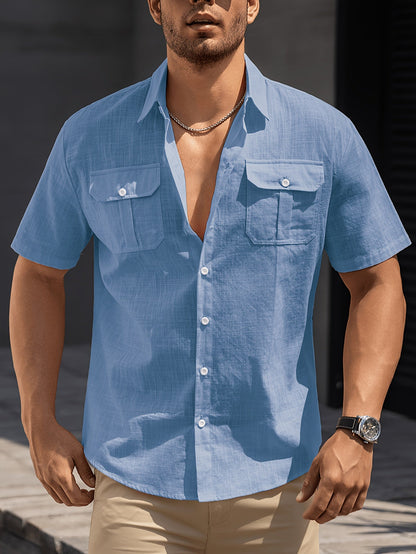 Kurzärmeliges Casual-Herrenhemd mit Taschen – ideal für Sommer und Freizeit