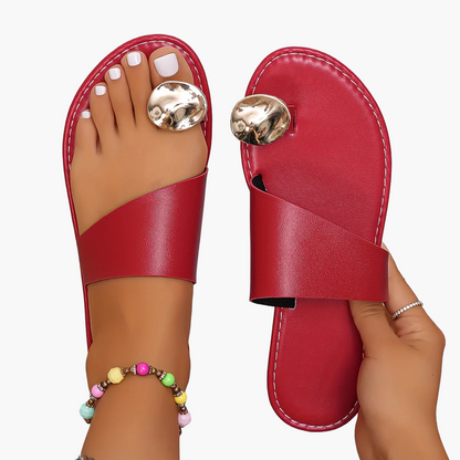 Sandales plates élégantes pour femme à ornement doré style été décontracté