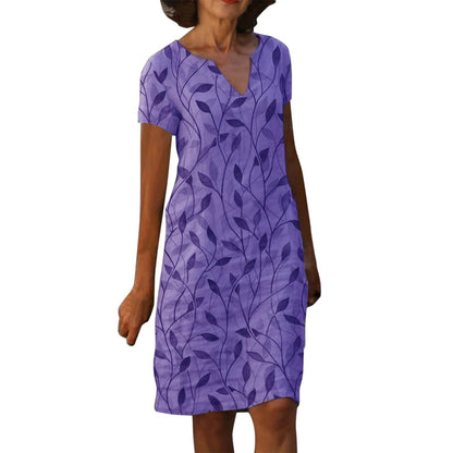 Vestido de verano casual para mujer estilo bohemio con estampado de hojas y mármol