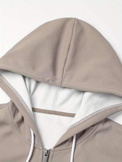 Sweat à capuche zippé bicolore pour homme avec poches latérales et cordon de serrage