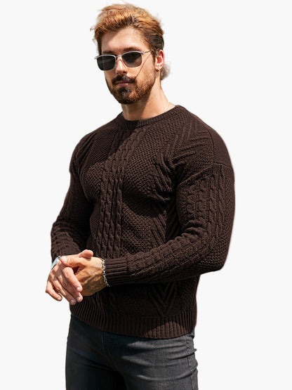 Jersey de punto trenzado para hombre estilo urbano casual – Mangas largas, elegante otoño/invierno