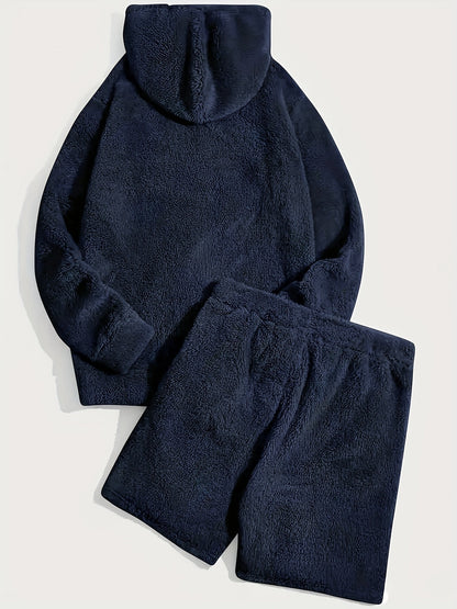 Ensemble Homme Doux Hoodie et Short Molletonné Gris Clair
