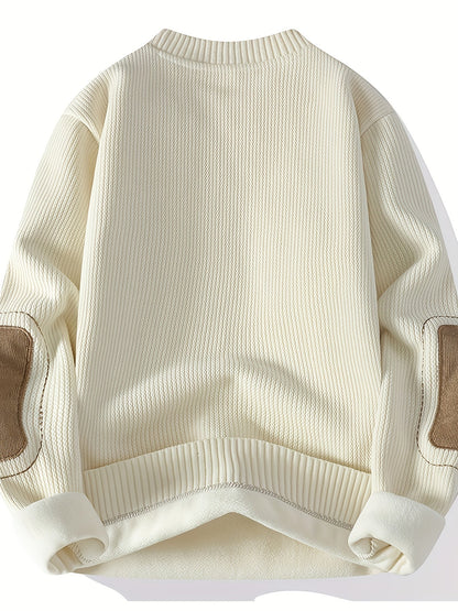 Sweat-shirt à col rond homme avec empiècements coudes côtelés